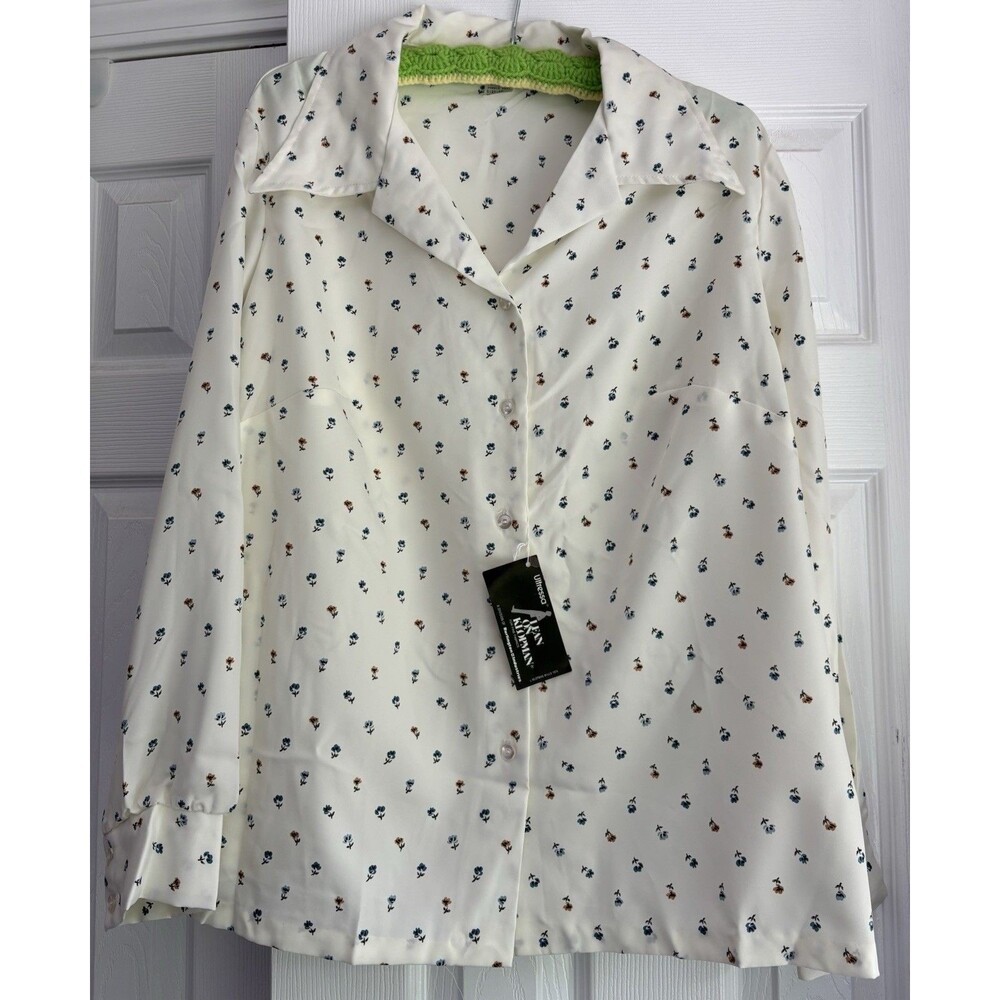 NWT Vintage Womens Blouse Shirt XL Floral - Lean On Klopman Ultressa Dacron Poly